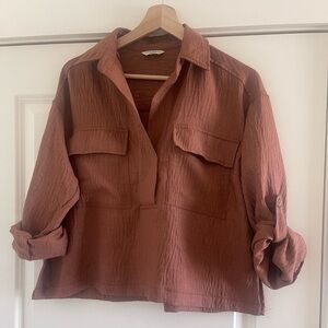 Max Studio Rust Button-Down Shirt